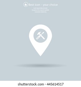 hammer and wrench on map pointer.vector illustration.