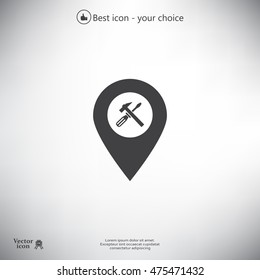 hammer and wrench on map pointer.vector illustration.