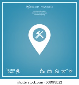 hammer and wrench on map pointer.vector illustration.