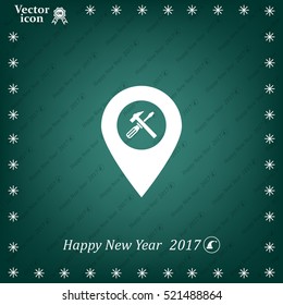 hammer and wrench on map pointer.vector illustration.