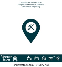 hammer and wrench on map pointer.vector illustration.