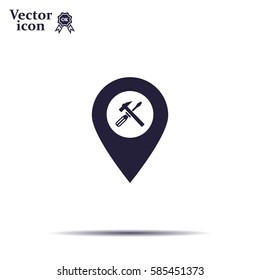 hammer and wrench on map pointer.vector illustration.