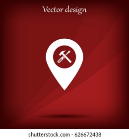 hammer and wrench on map pointer.vector illustration.
