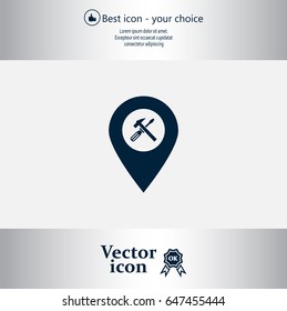 hammer and wrench on map pointer.vector illustration.