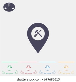 hammer and wrench on map pointer.vector illustration.