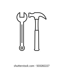Hammer and wrench outline icon. Toolkit symbol. Vector illustration.
