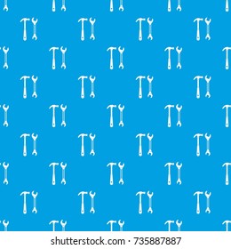 Hammer and wrench pattern repeat seamless in blue color for any design. Vector geometric illustration