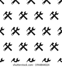 Hammer Wrench Pattern. Hammer Wrench Wallpaper. White Background. Vector.