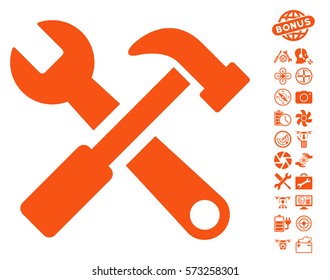 Hammer and Wrench pictograph with bonus copter service icon set. Vector illustration style is flat iconic symbols on white background.
