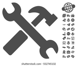 Hammer and Wrench pictograph with free bonus clip art. Vector illustration style is flat iconic symbols, gray color, white background.