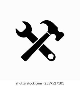 Hammer and wrench, repair icon, logo isolated on white background