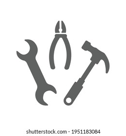 Hammer, wrench, repair tools icon. Simple gray vector graphics.