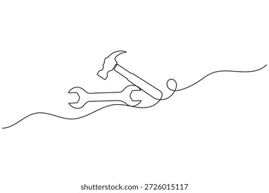 Llave de martillo destornillador herramientas de construcción Ilustración vectorial de arte de una línea continua