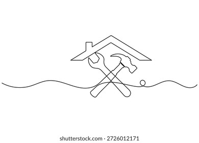 Hammer Schraubenschlüssel und Schraubendreher durchgehende einzeilige Kunst minimalistischen Umriss Illustration