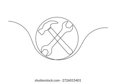 Chave de fenda de martelo ferramentas de hardware contínuo uma linha arte contorno ilustração