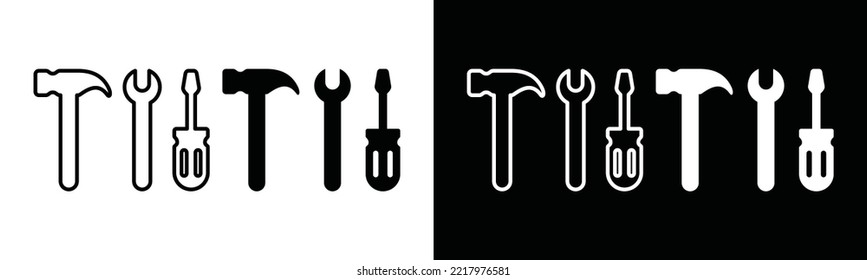Hammer, Wrench, and screwdriver icon vector. Tools icon. Service, repair, fix, restore, maintenance symbol illustration
