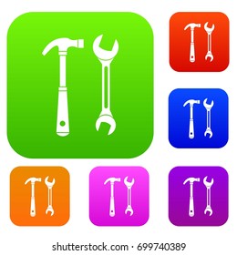 Hammer and wrench set icon in different colors isolated vector illustration. Premium collection