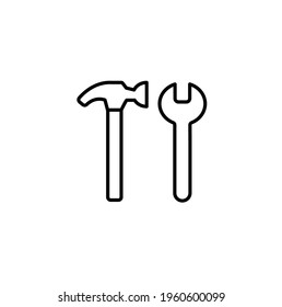 Hammer and wrench simple thin line icon vector illustration