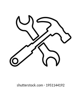 Hammer, wrench, spanner, repair tools line icon. Outline vector.