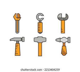 hammer and wrench tool icons set