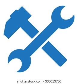 Hammer And Wrench vector icon. flat symbol, rounded angles, white background. blue icon.