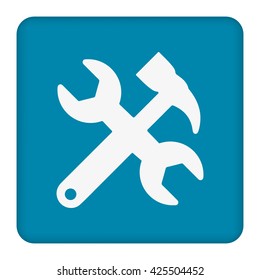 Hammer And Wrench vector icon.  flat symbol, rounded angles, white background. blue icon.