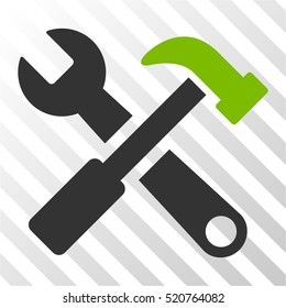 Hammer and Wrench vector icon. Illustration style is flat iconic bicolor eco green and gray symbol on a hatched transparent background.