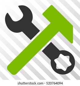 Hammer and Wrench vector icon. Illustration style is flat iconic bicolor eco green and gray symbol on a hatch transparent background.