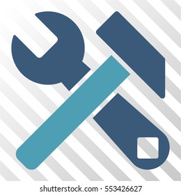 Hammer and Wrench vector icon. Illustration style is flat iconic bicolor cyan and blue symbol on a hatch transparent background.