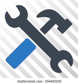 Hammer and Wrench vector icon. Illustration style is flat iconic bicolor smooth blue symbol on a hatch transparent background.