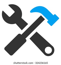 Hammer And Wrench vector icon. Style is bicolor flat symbol, blue and gray colors, rounded angles, white background.