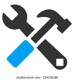 Hammer And Wrench vector icon. Style is bicolor flat symbol, blue and gray colors, rounded angles, white background.