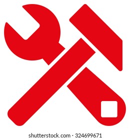 Hammer And Wrench vector icon. Style is flat symbol, red color, rounded angles, white background.