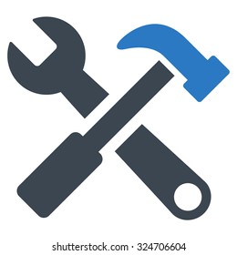 Hammer And Wrench vector icon. Style is bicolor flat symbol, smooth blue colors, rounded angles, white background.