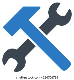 Hammer And Wrench vector icon. Style is bicolor flat symbol, smooth blue colors, rounded angles, white background.