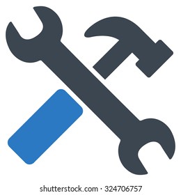 Hammer And Wrench vector icon. Style is bicolor flat symbol, smooth blue colors, rounded angles, white background.