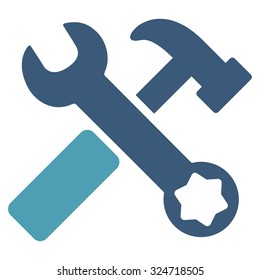 Hammer And Wrench vector icon. Style is bicolor flat symbol, cyan and blue colors, rounded angles, white background.