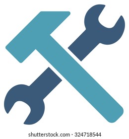 Hammer And Wrench vector icon. Style is bicolor flat symbol, cyan and blue colors, rounded angles, white background.