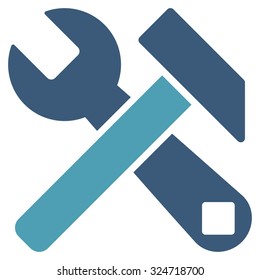 Hammer And Wrench vector icon. Style is bicolor flat symbol, cyan and blue colors, rounded angles, white background.