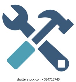 Hammer And Wrench vector icon. Style is bicolor flat symbol, cyan and blue colors, rounded angles, white background.