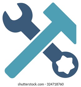 Hammer And Wrench vector icon. Style is bicolor flat symbol, cyan and blue colors, rounded angles, white background.