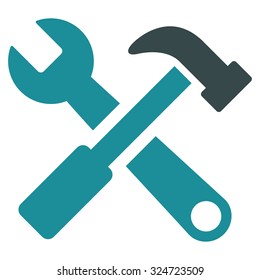 Hammer And Wrench vector icon. Style is bicolor flat symbol, soft blue colors, rounded angles, white background.
