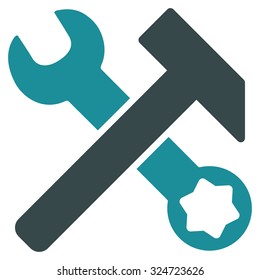 Hammer And Wrench vector icon. Style is bicolor flat symbol, soft blue colors, rounded angles, white background.