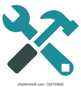 Hammer And Wrench vector icon. Style is bicolor flat symbol, soft blue colors, rounded angles, white background.