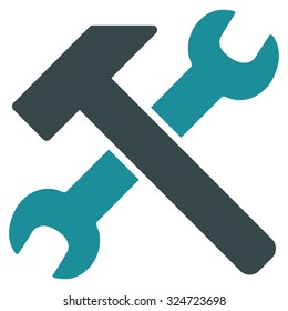 Hammer And Wrench vector icon. Style is bicolor flat symbol, soft blue colors, rounded angles, white background.