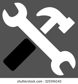 Hammer And Wrench vector icon. Style is bicolor flat symbol, black and white colors, rounded angles, gray background.