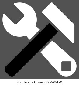 Hammer And Wrench vector icon. Style is bicolor flat symbol, black and white colors, rounded angles, gray background.