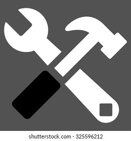 Hammer And Wrench vector icon. Style is bicolor flat symbol, black and white colors, rounded angles, gray background.