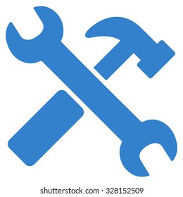 Hammer And Wrench vector icon. Style is flat symbol, cobalt color, rounded angles, white background.
