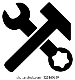 Hammer And Wrench vector icon. Style is flat symbol, black color, rounded angles, white background.